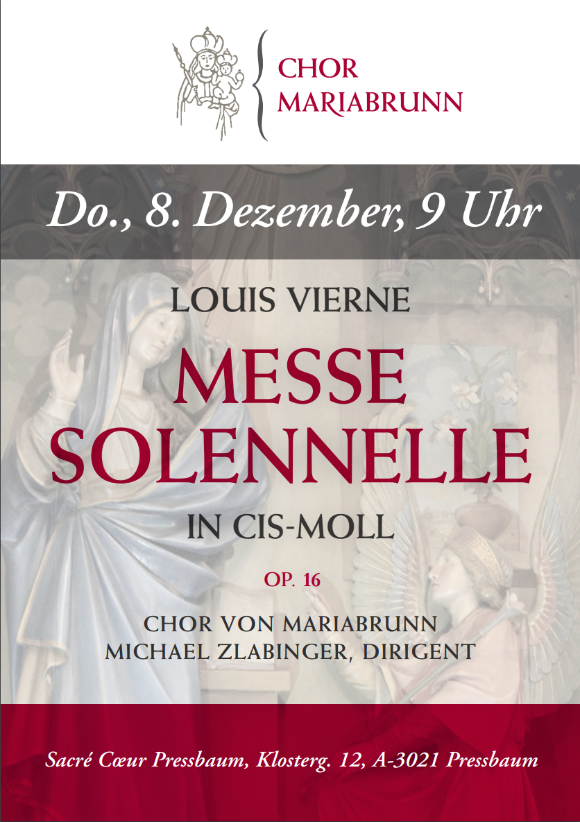 Louis Vierne: Messe Solennelle in cis-Moll (op. 16) im Sacré Cœur Pressbaum am 8. Dezember 2016 um 9 Uhr